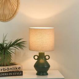Wyld and Coco Green Ceramic Table Lamp with Textured Cotton Shade - thumbnail 1