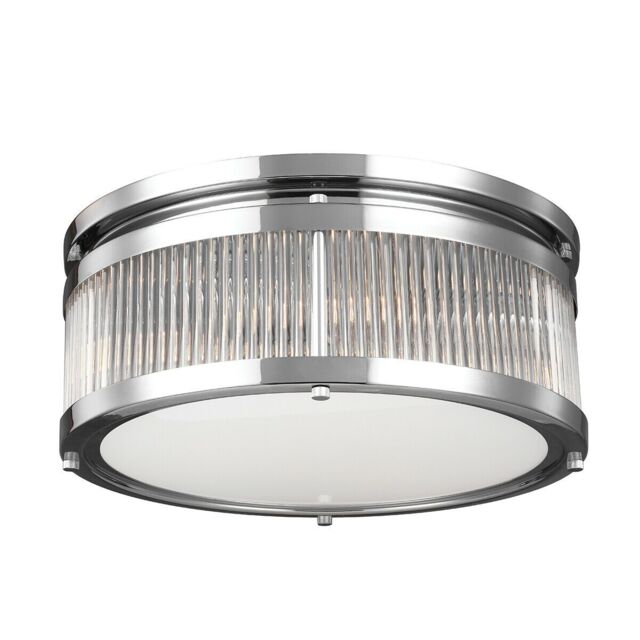 Loops IP44 4 Bulb Flush Light Glass Tube Rods Banded Metal Secures Chrome LED G9 3.5W in Clear