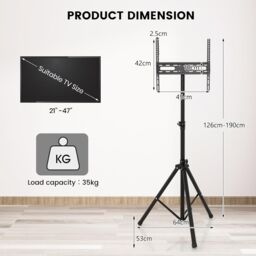 Gymax Tripod TV Stand 5-position Height Adjustable Swivel TV Floor Stand in Black - thumbnail 3