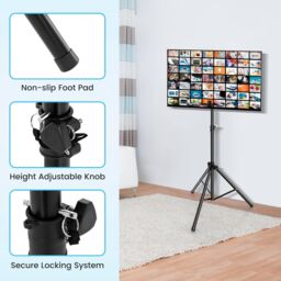 Gymax Tripod TV Stand 5-position Height Adjustable Swivel TV Floor Stand in Black - thumbnail 6