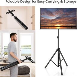 Gymax Tripod TV Stand 5-position Height Adjustable Swivel TV Floor Stand in Black - thumbnail 2