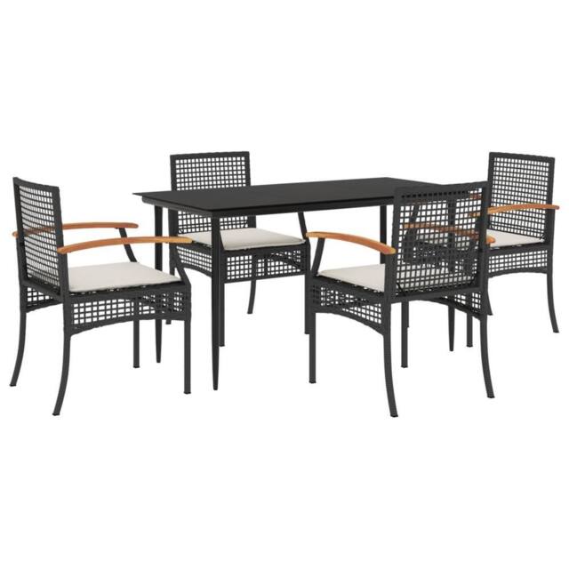 Berkfield Home 5 Piece Garden Dining Set with Cushions Black Poly Rattan - image 1