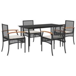 Berkfield Home 5 Piece Garden Dining Set with Cushions Black Poly Rattan - thumbnail 1