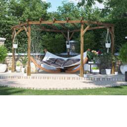 Dunster House Wooden Corner Pergola Kit 3x3m Pressure Treated Utopia Diamond in Brown - thumbnail 2