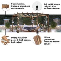 Dunster House Wooden Corner Pergola Kit 3x3m Pressure Treated Utopia Diamond in Brown - thumbnail 5