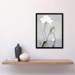 Artery8 Kingfisher With Lotus Flower Vintage Japan Framed Wall Art Print Koson in Grey - Size: A4 - thumbnail 4