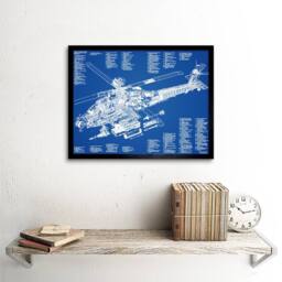 "Artery8 AH-64D Apache Attack Helicopter Military Patent Plan Framed Art Print in Blue - Size: W12"" x H16""" - thumbnail 2