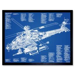 "Artery8 AH-64D Apache Attack Helicopter Military Patent Plan Framed Art Print in Blue - Size: W12"" x H16""" - thumbnail 1
