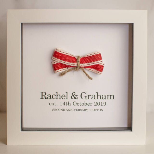 Afewhometruths Personalised 2nd Wedding Anniversary Cotton Heart - Framed Keepsake Gift in Red - image 1