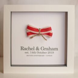Afewhometruths Personalised 2nd Wedding Anniversary Cotton Heart - Framed Keepsake Gift in Red - thumbnail 1