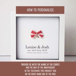 Afewhometruths Personalised 2nd Wedding Anniversary Cotton Heart - Framed Keepsake Gift in Red - thumbnail 4