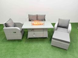 Fimous Light Grey PE Wicker Rattan Garden Furniture Set Sofa Set Reclining Chair Firepit Dining Table 5 Seater With Footstool - thumbnail 2