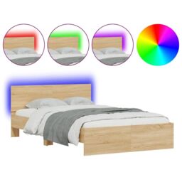 Berkfield Home Bed Frame with Headboard & LED Sonoma Oak 120x200 cm in Brown - Size: Small Double - thumbnail 2