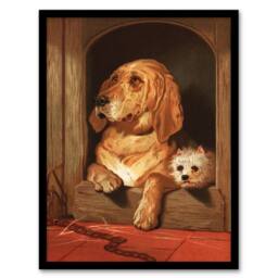 Artery8 Sir Edwin Landseer Framed Wall Art Dignity & Impudence Dog Portrait in Brown - Size: A4 - thumbnail 1