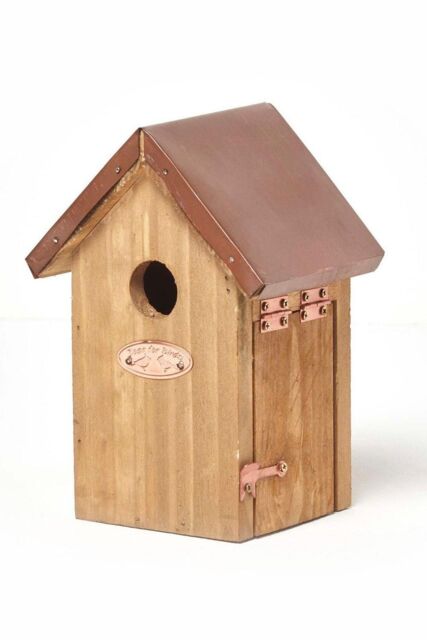 Homescapes Real Wood Bird Box House with Copper Roof in Brown - image 1