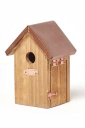 Homescapes Real Wood Bird Box House with Copper Roof in Brown - thumbnail 1