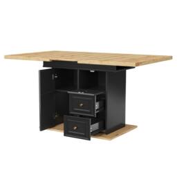 ModernLuxe Extendable dining table 110-140cm with storage drawer & doors in Black - thumbnail 6