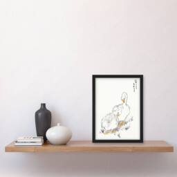Artery8 Two White Geese Japanese Vintage Japan Framed Wall Art Print Kashu - Size: A4 - thumbnail 4
