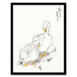 Artery8 Two White Geese Japanese Vintage Japan Framed Wall Art Print Kashu - Size: A4 - thumbnail 1