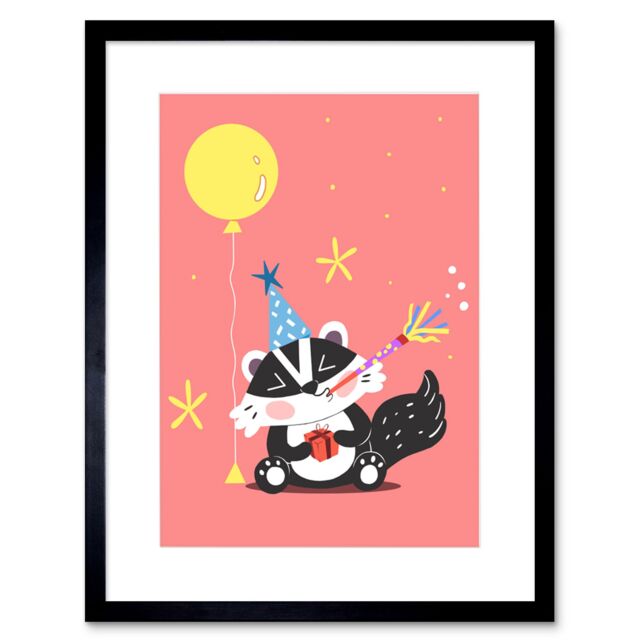 "Artery8 Wall Art Print Badger Party Art Framed 9x7 inch in Black - Size: W7"" x H9""" - image 1