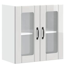 Berkfield Home Kitchen Wall Cabinet with Glass Door Lucca High Gloss White Engineered Wood - thumbnail 2