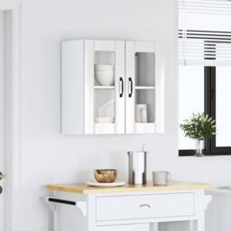 Berkfield Home Kitchen Wall Cabinet with Glass Door Lucca High Gloss White Engineered Wood - thumbnail 3