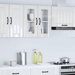 Berkfield Home Kitchen Wall Cabinet with Glass Door Lucca High Gloss White Engineered Wood - thumbnail 4