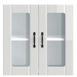 Berkfield Home Kitchen Wall Cabinet with Glass Door Lucca High Gloss White Engineered Wood - thumbnail 6