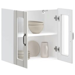 Berkfield Home Kitchen Wall Cabinet with Glass Door Lucca High Gloss White Engineered Wood - thumbnail 5