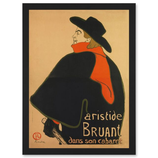 Artery8 Toulouse Lautrec Aristide Bruant In His Cabaret Artwork Framed Wall Art Print A4 in Black - image 1