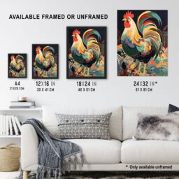 "Artery8 Cockerel Cock Rooster Modern Flamboyant Colourful Painting Art Print Framed Poster Wall Decor 12x16 inch in Black - Size: W12"" x H16""" - thumbnail 3