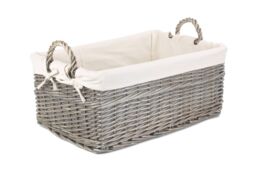Red Hamper Wicker Shallow Lined Antique Wash Storage Basket in White - Size: Medium