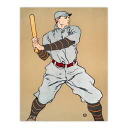 Artery8 Edward Penfield Framed Wall Art Print Vintage Baseball Player Drawing in Beige - Size: A4 - thumbnail 3