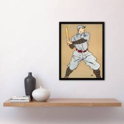 Artery8 Edward Penfield Framed Wall Art Print Vintage Baseball Player Drawing in Beige - Size: A4 - thumbnail 2