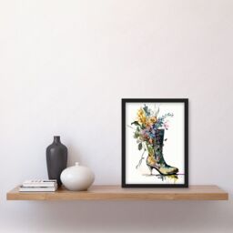 Artery8 Spring Flower Bouquet in High Heeled Combat Boot Artwork Framed Wall Art Print A4 in Black - thumbnail 2