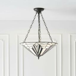 Loops Tiffany Glass Hanging Ceiling Pendant Light Dark Bronze 3 Lamp Shade i00075 in Clear - thumbnail 5