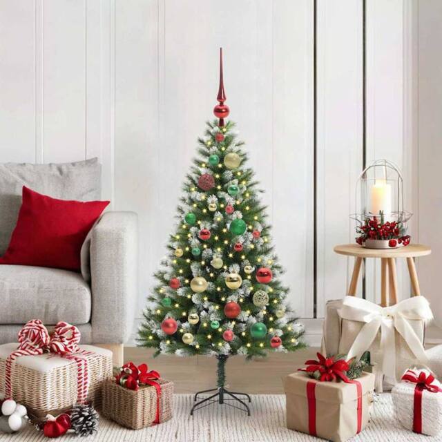 Berkfield Home Artificial Hinged Christmas Tree with Flocked Snow 120 cm in Green - image 1