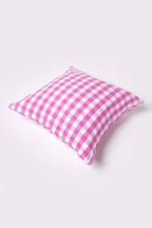 Homescapes Block Check Cotton Gingham Cushion Cover in Pink - Size: 60 cm x 60 cm - thumbnail 4