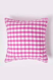 Homescapes Block Check Cotton Gingham Cushion Cover in Pink - Size: 60 cm x 60 cm
