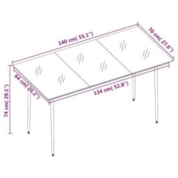 Berkfield Home Garden Dining Table Black 140x70x74 cm Steel & Glass - Size: 140 x 70 x 74 cm - thumbnail 6