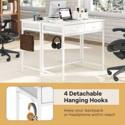 Costway Computer Desk Space Saving Home Office Desk w/2 Fabric Drawers-White in White - thumbnail 5