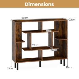 Costway Modern Geometric Bookcase Wooden Open Bookshelf Display Shelves in Brown - thumbnail 3
