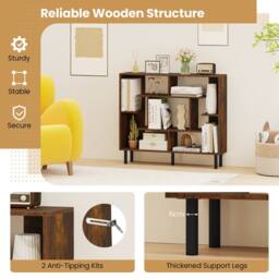 Costway Modern Geometric Bookcase Wooden Open Bookshelf Display Shelves in Brown - thumbnail 7