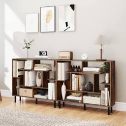 Costway Modern Geometric Bookcase Wooden Open Bookshelf Display Shelves in Brown - thumbnail 5