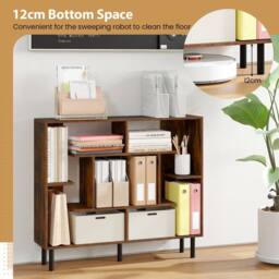 Costway Modern Geometric Bookcase Wooden Open Bookshelf Display Shelves in Brown - thumbnail 8