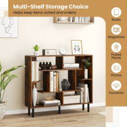 Costway Modern Geometric Bookcase Wooden Open Bookshelf Display Shelves in Brown - thumbnail 6