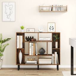 Costway Modern Geometric Bookcase Wooden Open Bookshelf Display Shelves in Brown - thumbnail 4