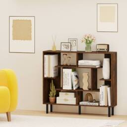 Costway Modern Geometric Bookcase Wooden Open Bookshelf Display Shelves in Brown - thumbnail 1