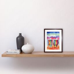 "Artery8 Wall Art Print Elderly Couple Sitting At The Beach Looking At The Sunset Sky Watercolour Artwork Framed 9X7 Inch in Brown - Size: W7"" x H9""" - thumbnail 2