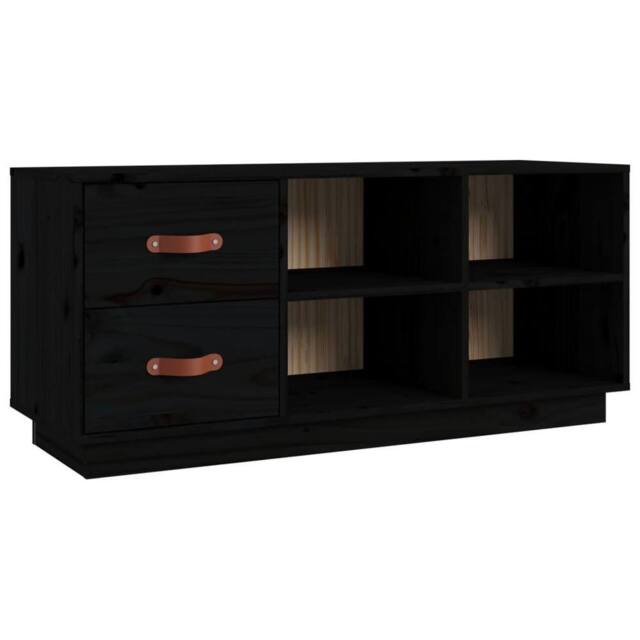 Berkfield Home Shoe Bench Black 100x34x45 cm Solid Wood Pine - Size: 100 x 34 x 45 cm - image 1